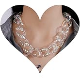 Wekicici Punk Acrylic Cuban Link Chain Necklace Transparent AB Color Plastic Resin Chunky Choker Necklace Hip Hop Collar Necklace Party Gift for Women