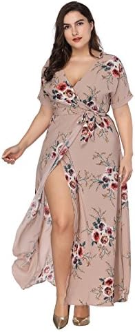Women's Plus Size Split Floral Print Flowy Party Maxi Dress