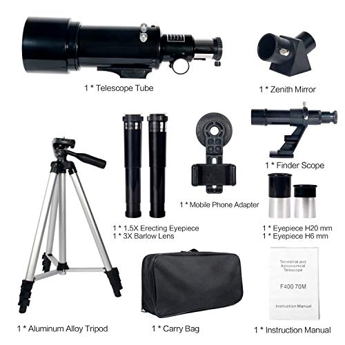Upchase Astronomisches Teleskop, 400/70mm Refraktor Teleskop Schwarz, Einfach zu Montieren und zu Verwenden, Ideal für Anfänger,Kinder und Erwach für Mond, Planeten und Sternenbeobachtung – Bild 8