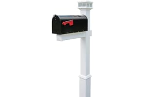 4EVER PRODUCTS The Cambridge Solar Light Vinyl/PVC Mailbox Post - White (Includes Mailbox)