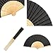 Bememo 12 Pack Hand Held Fans Silk Bamboo Folding Fans Handheld Decorative Japanese Chinese for Women Church Wedding Gift, Bridal Dancing Party Favors, DIY Decoration (Black)