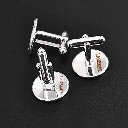 Lanbeide 10Pcs Bright Silver Plated Copper Cufflink Base Pendant Blank Settings Fit Cabochon Cameo Base, 16.1mm