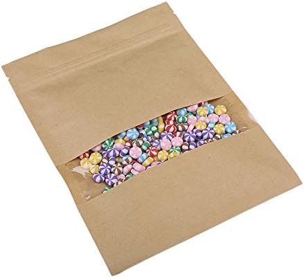 100 Count Brown Kraft Resealable Zip Seal Lock Pouches w/Front Window 12x20cm (4.7x7.8in)