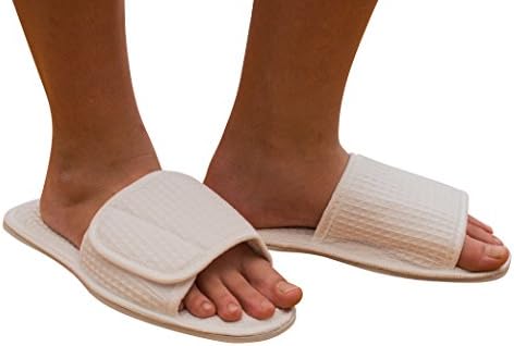 Alan Pendergrass Robes Small Cotton Waffle Spa Slipper, White (6-7)