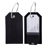 BlueCosto Luggage Tag Travel Accessories w/ Privacy Cover Steel Loops - Black, Pack of 2
