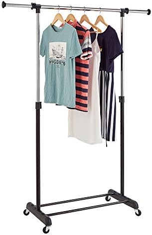 RichStar Single Rod Rolling Clothes Rack Adjustable Garment Rack-with Commercial Grade Casters,Black&amp;Chrome