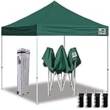 Eurmax 10'x10' Ez Pop Up Canopy Tent Commercial Instant Canopies with Heavy Duty Roller Bag,Bonus 4 Sand Weights Bags (Forest Green)