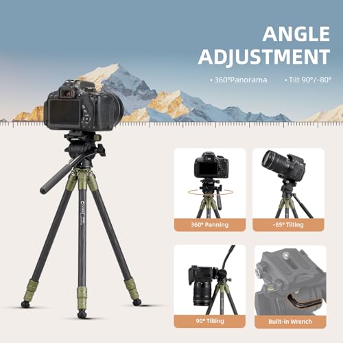 Cayer CH10L Carbon Fiber Tripod with Mini Fluid Head S1, 28" Compact Desktop Tripod for Mirrorless Cameras Camcorder Mobile Phone Webcam