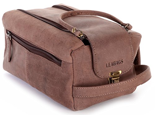 LEABAGS Palm Bay genuine buffalo leather toiletry bag in vintage style - Brown