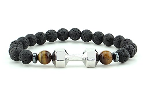 Natural Tiger Eye Real Lava Fitness Fashion Live Lift Energy Power Dumbbell Bracelet Fits All Mens Women