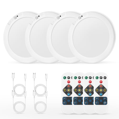 Bojim Lamp without Electricity Motion Sensor for Bathroom Storage Room Up to 85 Days with 6000 mAh, IP44 Ceiling Light Wireless Ceiling Light, Cool Warm Neutral White, 4 Pieces