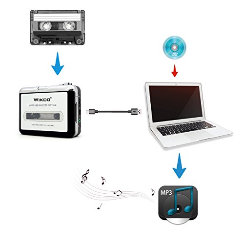 Wikoo Cassette Tape to MP3 CD Converter via USB,Portable USB Cassette Tape Player Walkman Captures MP3 Audio Music -Compatible with Laptops and PC,Convert Tape Cassettes to MP3 Format