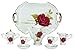Miniature Collectible RED ROSE Porcelain Tea Set: Teapot, Sugar Bowl, Creamer, 2 Teacups, Serving Platter