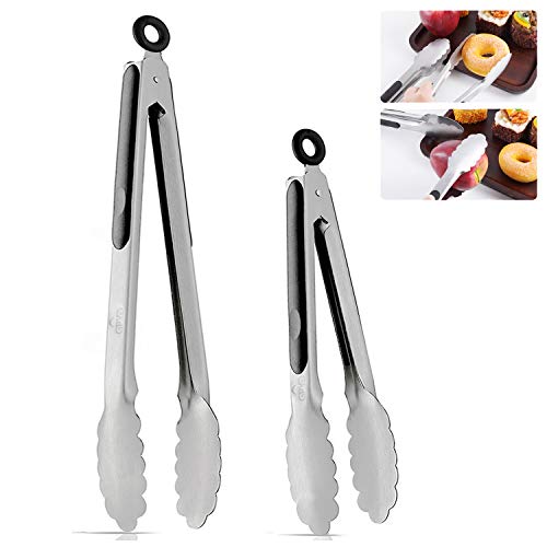 Stainless Steel Kitchen Tongs for Cookig,BBQ Grill Tongs,Set of 2,9 and 12 Inch Heavy Duty Locking Metal Food Tongs Non-Slip Grip Barbecue Tongs - Thumbnail 6