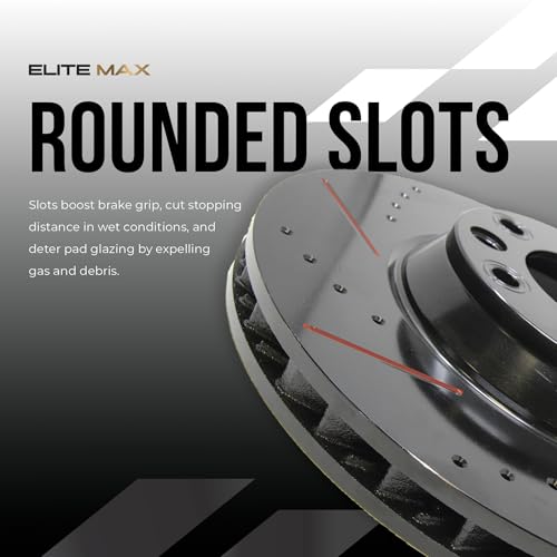 Max Advanced Brakes Front & Rear Brake Kit Compatible With 2013-2015 2016 2017 2018 2019 Ford Explorer Flex Taurus Replacement Drilled Slotted Black Coated Disc Brake Rotors and Ceramic Brake Pads