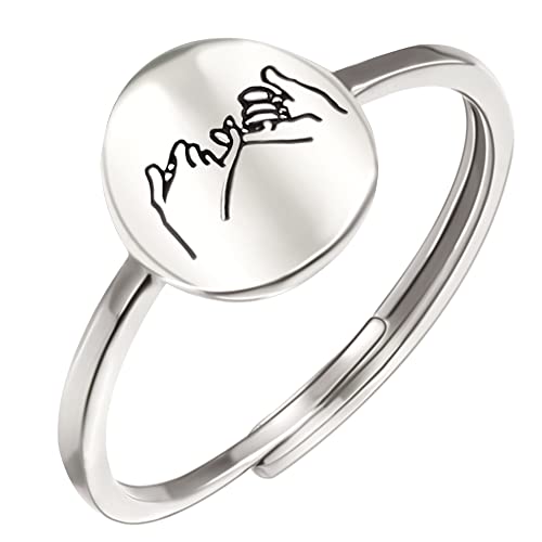 Valentines Day gift for daughter 925 Sterling Silver Pinky Promise Ring for Women as friendship gifts for her, Adjustable Promise Signet Ring as Mother Daughter Rings for Mother Daughter Birthday Gift