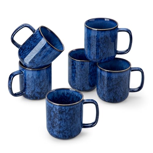 vancasso Starry 12oz/360ml Stoneware Coffee Mugs Set of 6, Blue | Tea Cups with Handle, Perfect for Cocoa Milk, Coffee and All Beverages, Microwave & Dishwasher Safe