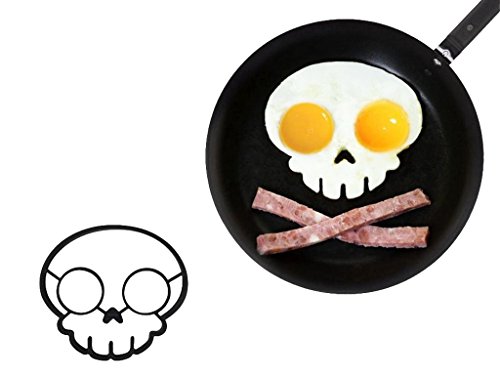 Cool Silicone Fried Egg Ring Mold Black Skull Shape Egg Shaper Set of 2 for Cooking - Thumbnail 3