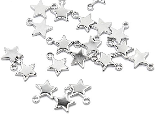 Youkwer 50pcs 11 mm x9 mm Polished Surface Star Shape Charm Pendant for DIY Crafting and Jewelry Making Findings Accessories (Polished Surface Star (Silver))