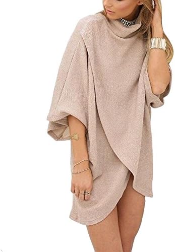 Shinieny Women's Turtleneck Cross Batwing Sleeve Asymmetric Pullover Blouse