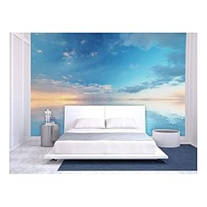 Large Wall Mural - Oil Painting Style Landscape with Blue Sky Reflected on Calm Ocean at The Sunset | Self-Adhesive Vinyl Wallpaper/Removable Modern Wall Decor - 66x96 inches