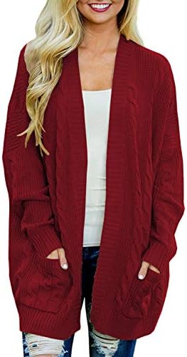 Women's Oversized Open Front Long Sleeve Aran Cardigan Sweaters Cable Twist Knit Boyfriend Loose Outwear with Pockets