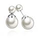 Zittop Double Sided Front Back Peek A Boo Ball Faux Pearl Beads Womens Fashion Elegant Tribal Stud Earrings (Silver)