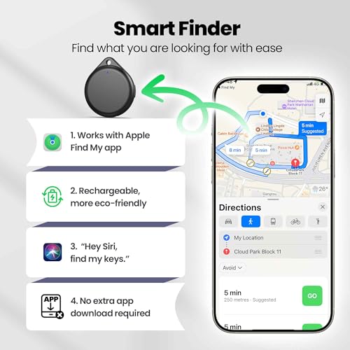 TECKNET Air Tracker Tag Key Finder, Smart Tag Compatible with Apple Where is App (iOS Only), Rechargeable, Waterproof, Bluetooth Key Finder for Luggage/Bags/Key/Pet (Pack of 4)