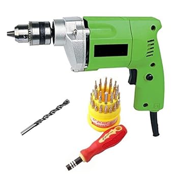 ADITYA INFO Combo of Metal Drill Machine with 31 Pieces Tool Kit and Masonry Bit, 10mm