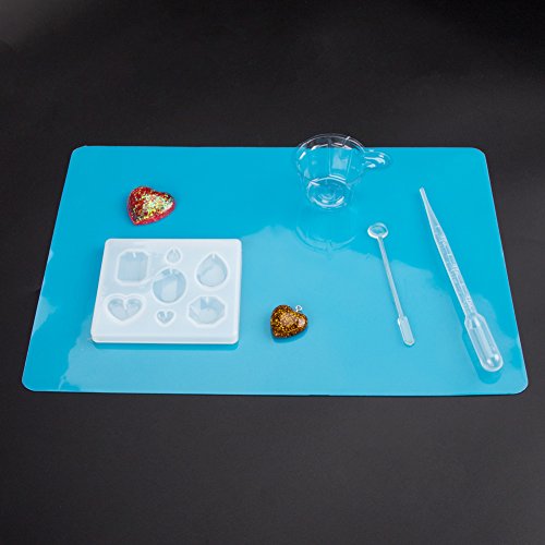 Resin Molds Silicone Sheets, 4 Pcs Large Flexible Silicone Sheet for Liquid Resin Jewelry Casting Craft Molds, Keep Desk Clean (Blue)