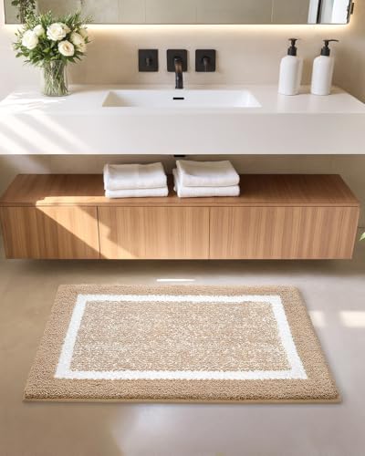 Color&Geometry Simple and Stylish Large Bath Mats for Bathroom Non Slip, 51 x 81 cm Khaki Bathroom Rugs, Absorbent, Soft, Washable, Microfiber Shower Mat