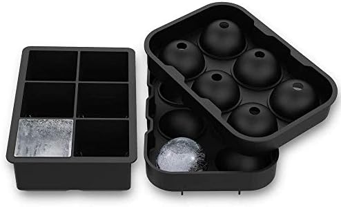 Wmchiwan Ice Mold Ball Large Sphere Maker Ice Cube Trays With Lid Silicone Combo Mold Keeps Your Whiskey Chilled Longer, Black Multifunctional