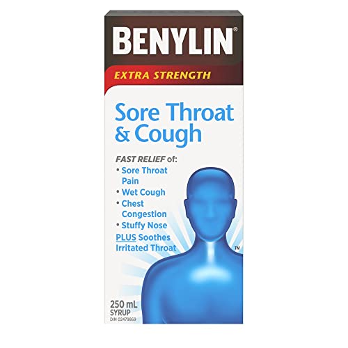 BENYLIN Extra Strength Sore Throat & Cough Syrup, 250mL/8.75 fl. oz