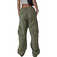 WANYNG Women's Pants Women Cargo Pants Loose Low Waist Trousers Wide Leg Baggy Jeans With Pockets Streetwear Punk Baggy Khaki S - View #6