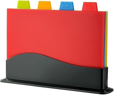 DDGAO Chopping Board Set Extra Thick Colour Coded with Holder 4 boards