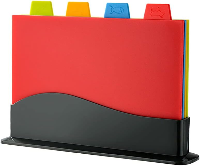DDGAO Chopping Board Set Extra Thick Colour Coded with Holder 4 boards