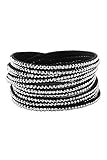 TOOGOO(R) Women Multilayers Rhinestones Cuff Wrap Faux Leather Bracelet White&Black