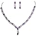 EleQueen Women's Silver-tone Cubic Zirconia Oval Shape Leaf Necklace Earrings Set For Brides And Weddings Amethyst Color