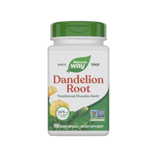 Nature's Way Dandelion Root, Traditional Diuretic Herb*, Vegan Dandelion Root Capsules, 100 Count (Packaging May Vary)