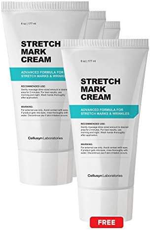Stretch Mark Cream 6oz (3 Tubes + 1 Free) - Reduce &amp; Prevent Old &amp; New Stretch Marks &amp; Scars - For Women And Men - Guaranteed Results - Clinically Proven Ingredients - by Cellusyn