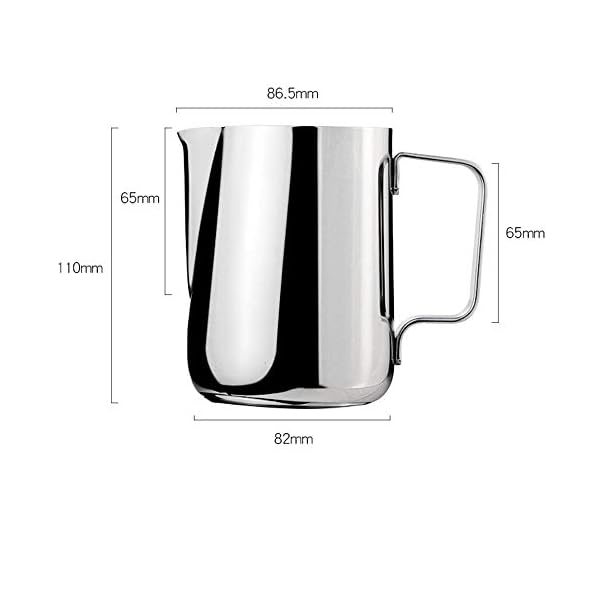 QAWS Rostfreie Milchkanne Edelstahl, Milchkanne für Hobby Barista, Barista Zubehör Milk jug, Milch Aufschäumen – Bild 3