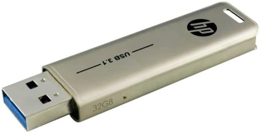 HP x796w USB 3.1 Flash Drive 32GB Metallic Push Pull Capless High Speed