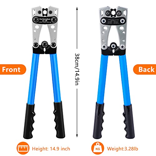 Dechengbao Crimping Pliers for 6-50mm² Battery Cable (10-1AWG) with 60pcs Copper Terminals 8 Sizes Heavy Duty Crimping Pliers for Battery Wire Terminal