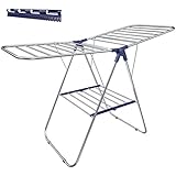 SONGMICS Stainless Steel Clothes Drying, Bonus Sock Clips, Foldable for Easy Storage, Gullwing Space-Saving Laundry Rack, ULLR52BU, Silver