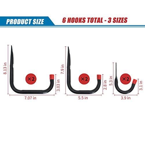 Heavy Duty Wall Mount Hooks Garage Storage Hanger Wall Mounted Organizer Multi-Tools Hanger Holder Utility Hooks 6 Pack