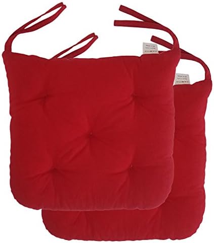 Cottone 100% Cotton Chair Pads w/ Ties (Set of 2) | 16” x 15” Round Square | Extra-Comfortable &amp; Soft Seat Cushions | Ergonomic Pillows for Rocking, Dining, Patio, Camping, Kitchen Chairs &amp; More (Red)