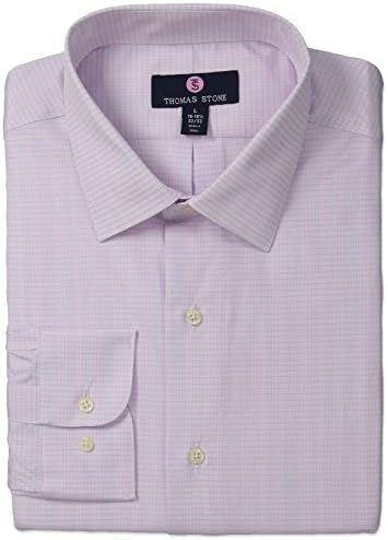 Thomas Stone Men's Tailored Fit Check Spread Collar Dress Shirt, White/Pink, 16"-16.5" Neck 32"-33" Sleeve (Large)