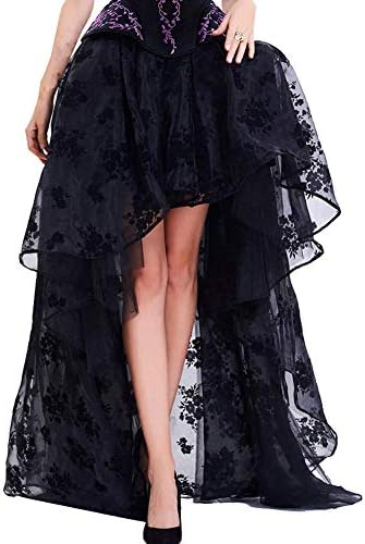 Zooma Women Vintage Steam Punk Skirt Slip Underskirt Midi Maxi Long Lace Victorian Gothic Skirt,Steampunk Skirt