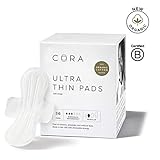 Cora Ultra Thin Organic Cotton Period Pads, Regular Absorbency, with Wings & Dry Wicking Technology (New Organic 36)