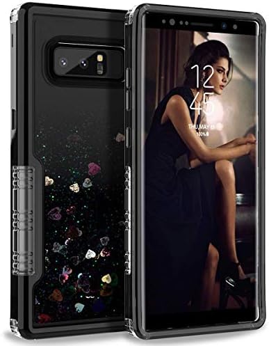for Samsung Galaxy Note 9,YCXBOX Floating Glitter Bling Moving Liquid Quicksand Hard Clear Transparent Dual Layer Full Protection Bumper Hybrid Shockproof Case Cover (Black)